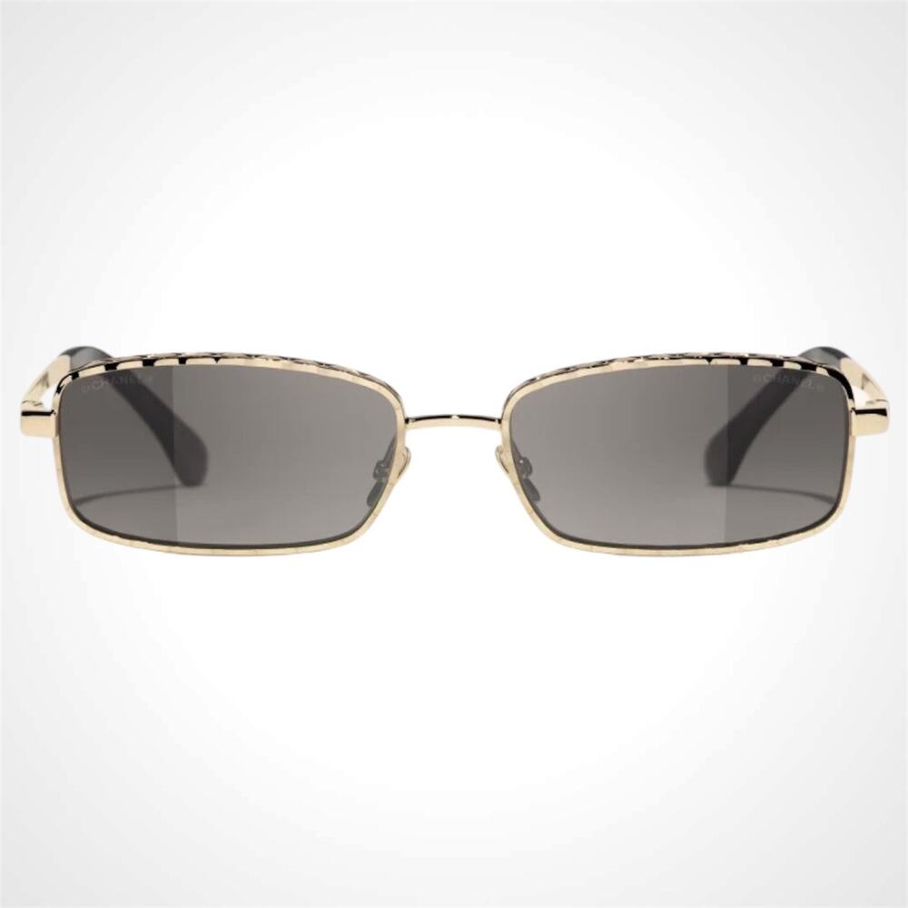 New CHANEL Sunglasses Gold 58mm Metal Rectangular Quilted Grey Gradient Lens - Picture 2 of 5
